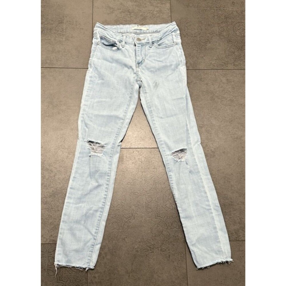 Levi's 711 Skinny Jeans Womans 25 in waist cropped bottom Ripped Knee Distressed